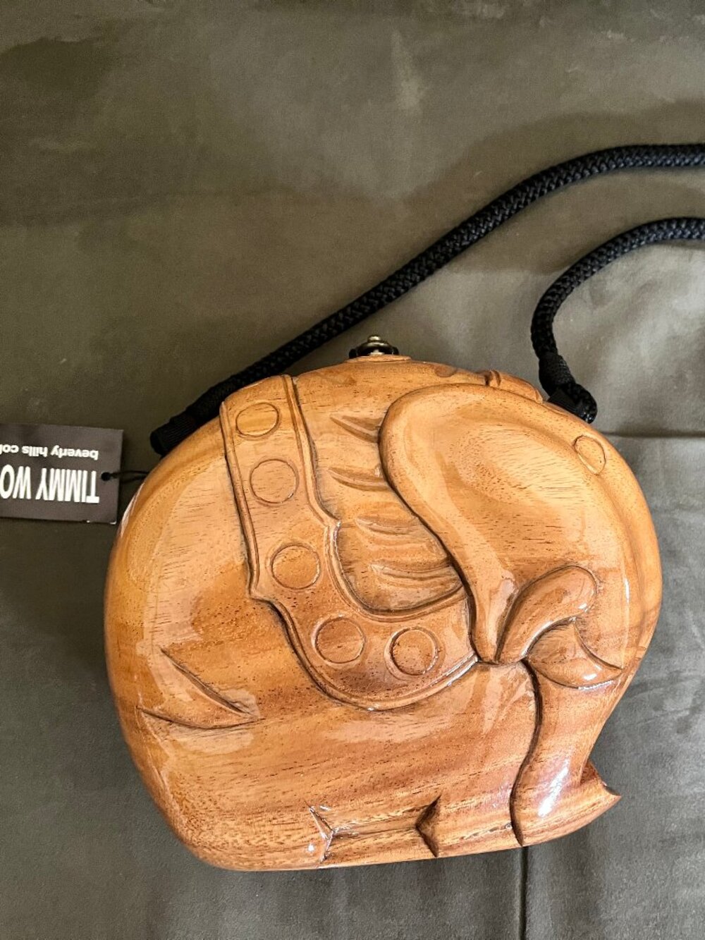 New with Tags - Timmy Woods Beverly Hills Collection Acacia Wood Elephant Purse